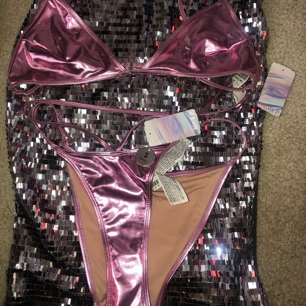 Forever 21  Metallic Pink 2 Piece SwimSuit